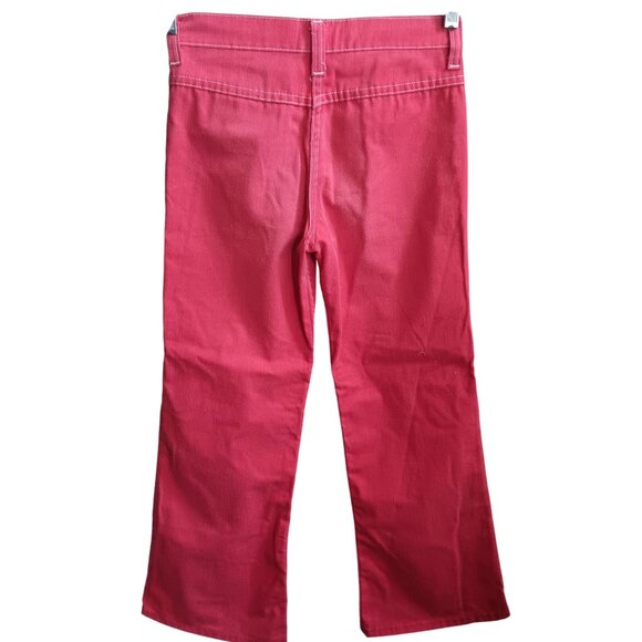 26x26 Vintage 70's Red Hippy Cotton Flare Pants With Patch Pockets Bellbottom - Picture 2 of 7